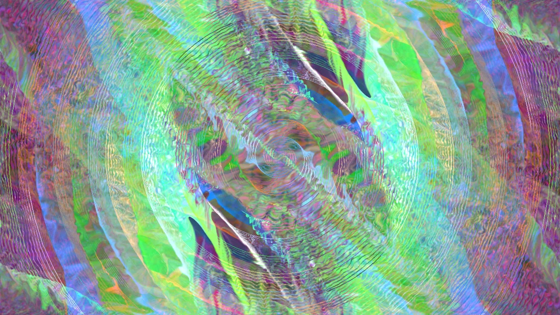 ToneGenie jam view running a MilkDrop preset: Prism Wash