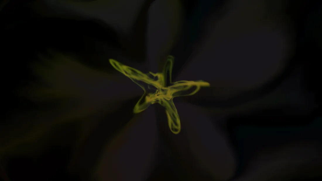 ToneGenie jam view running a MilkDrop preset: Harmonic Fold