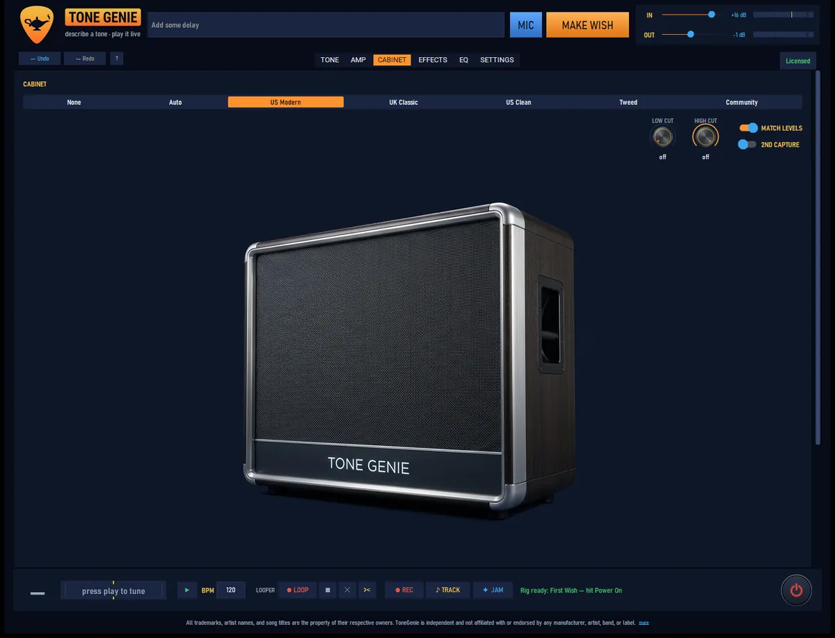 The CABINET tab with the US Modern 4×12 cabinet selected